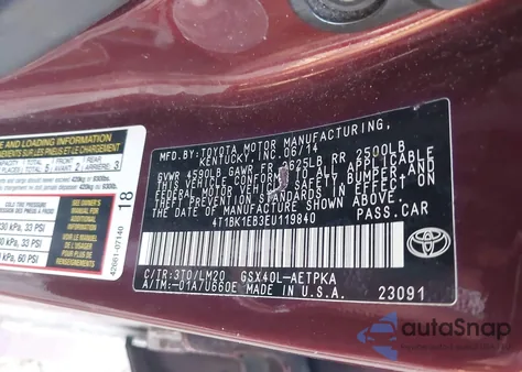 2014 Toyota Avalon Limited z USA, uszkodzony, nr VIN 4T1BK1EB3EU119840